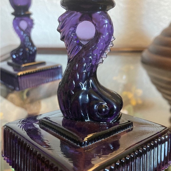 Vintage Amethyst Koi Fish candlesticks Deep Violet, Pair, Imperial Glass - Picture 5 of 16